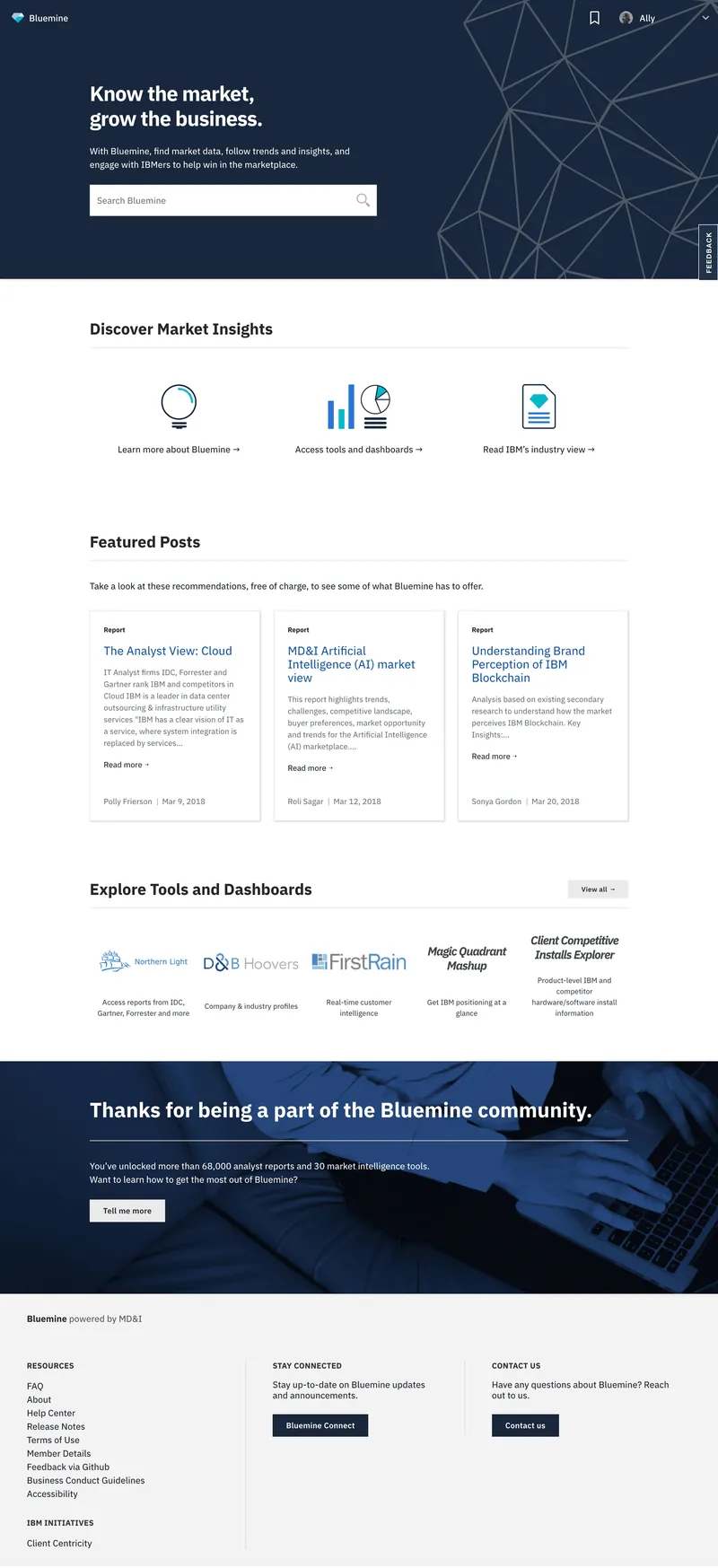 Redesigned Bluemine homepage, 2018