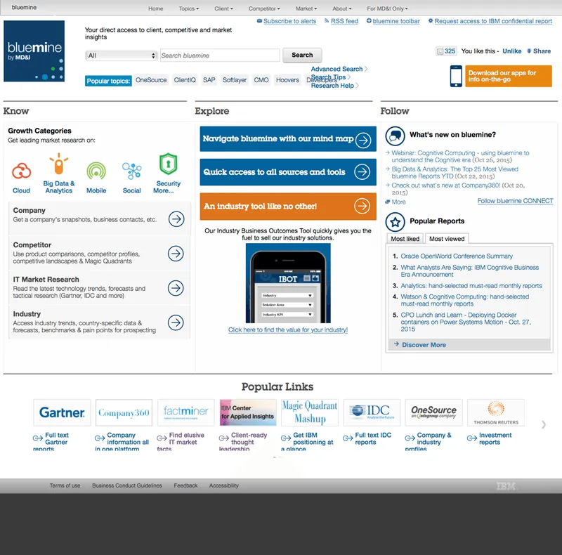 Legacy Bluemine homepage, 2016