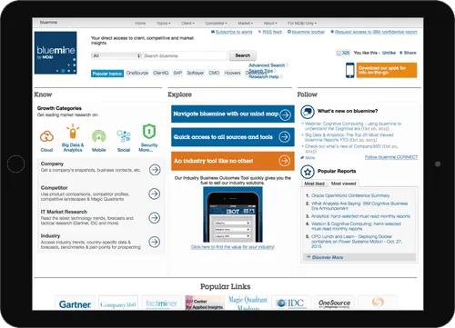 Legacy Bluemine homepage on a tablet